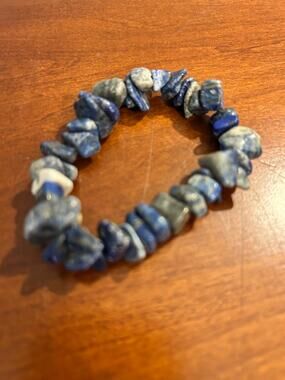 Beautiful Lapis Lazuli Gemstone Bead Stretch Bracelet Blue Multi Shade Variation